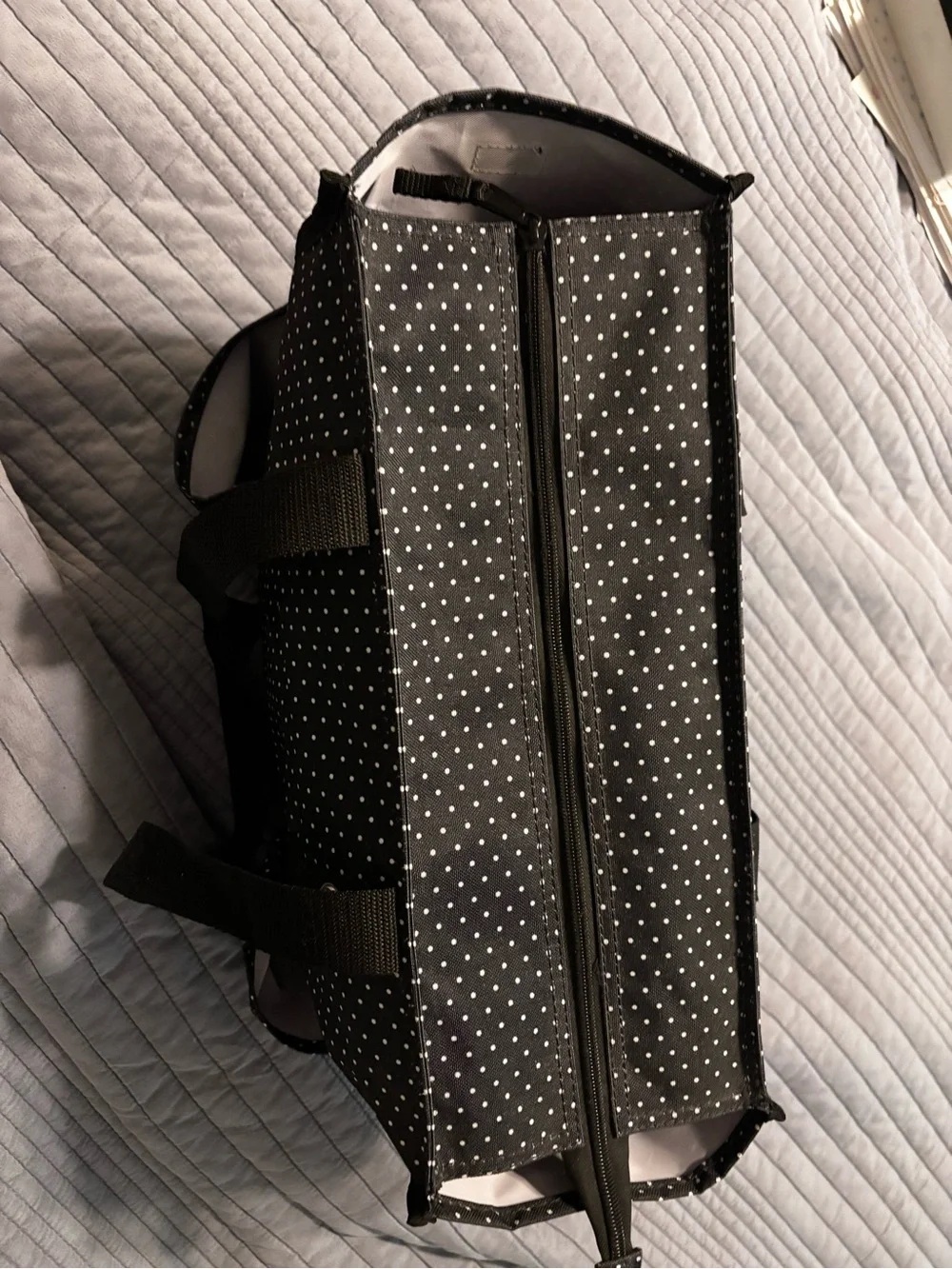 31 Black and white polka dot, gently used Utility tote, smoke free home - Picture 3 of 3